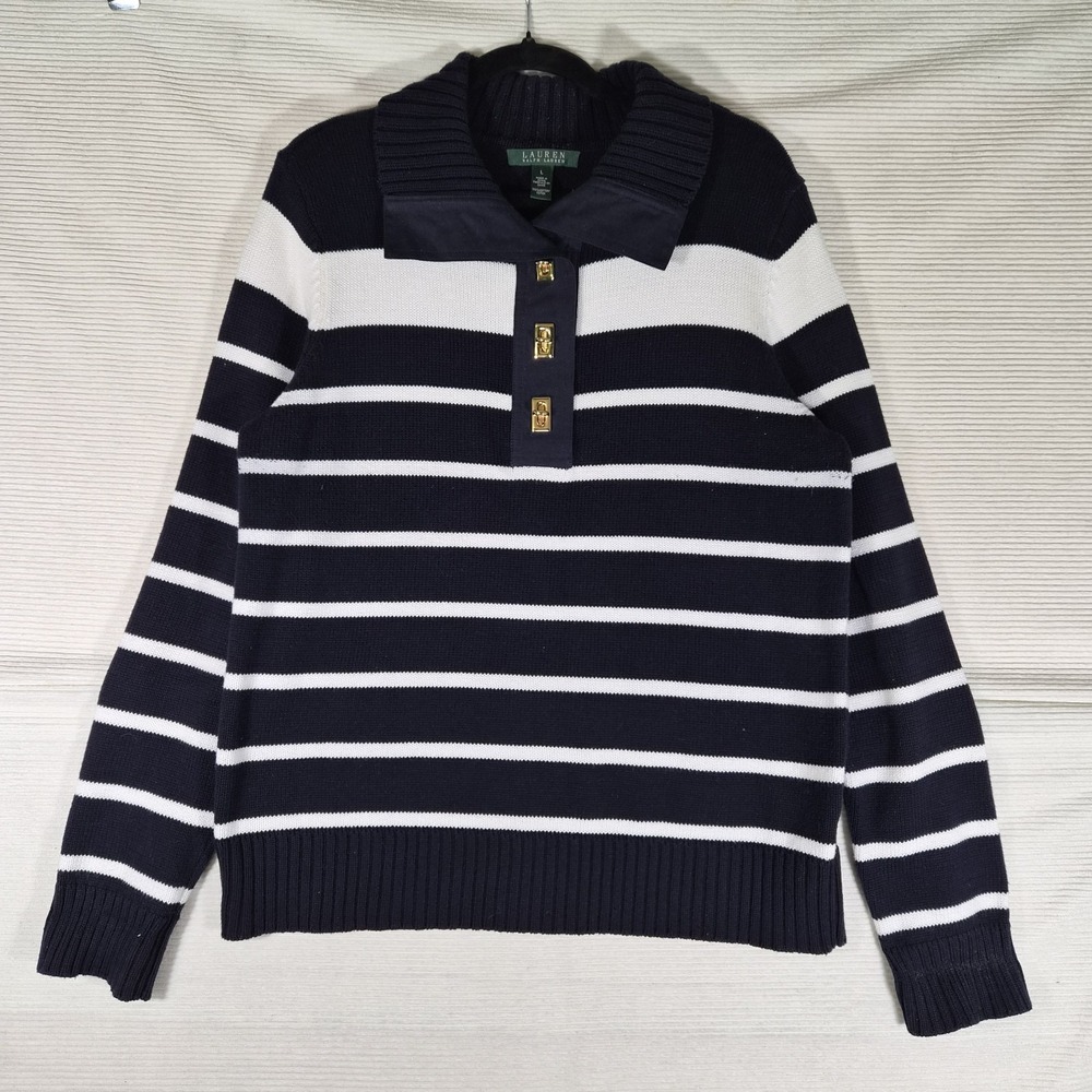 Lauren Ralph Lauren LRL Active Women's L Full Zip Sweater Navy Toggle Buckle... - Picture 2 of 8